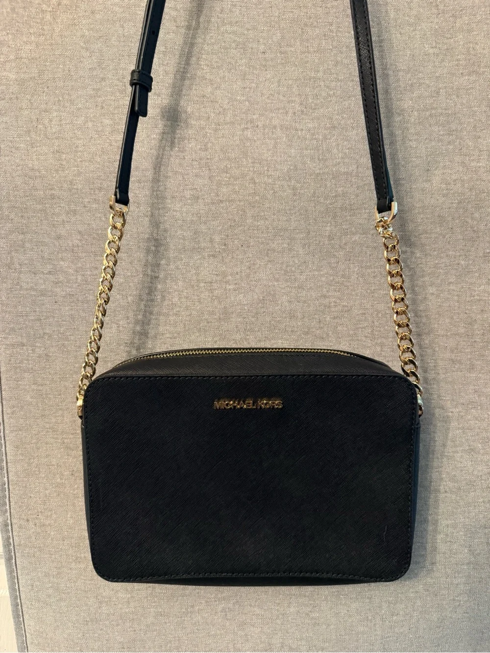 Michael Kors Black Crossbody with Gold Chain Detail
